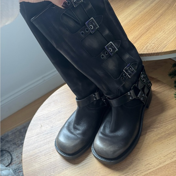 Steve Madden Dark Leather Buckle Combat Boots - Picture 3 of 5